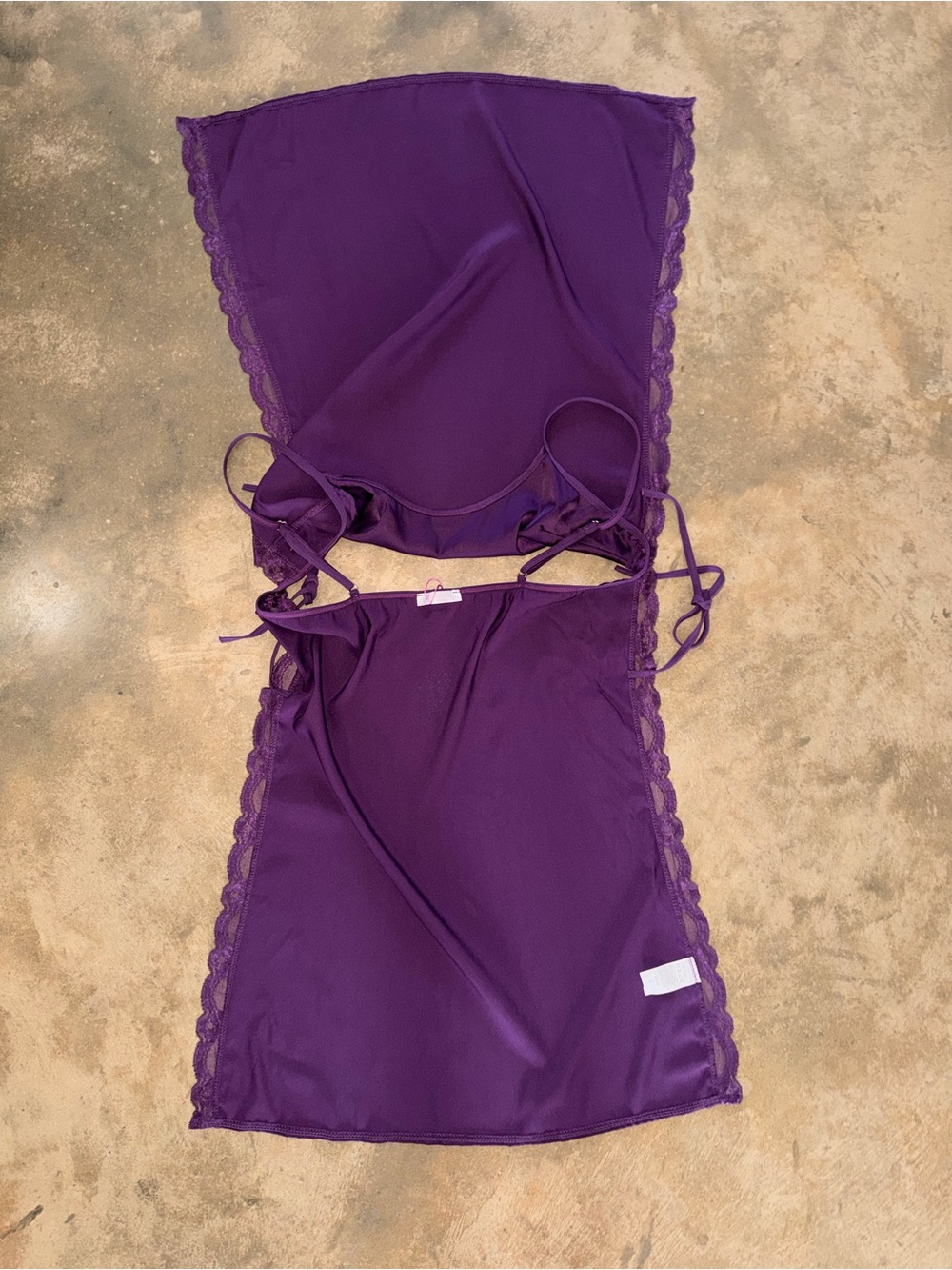 Purple Satin Lace Side-Tie Chemise Slip Dress Lingerie NWT Size L - Picture 9 of 9
